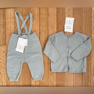Zara Baby Knit Suspender Pants and Sweater Set 3-6 months NEW